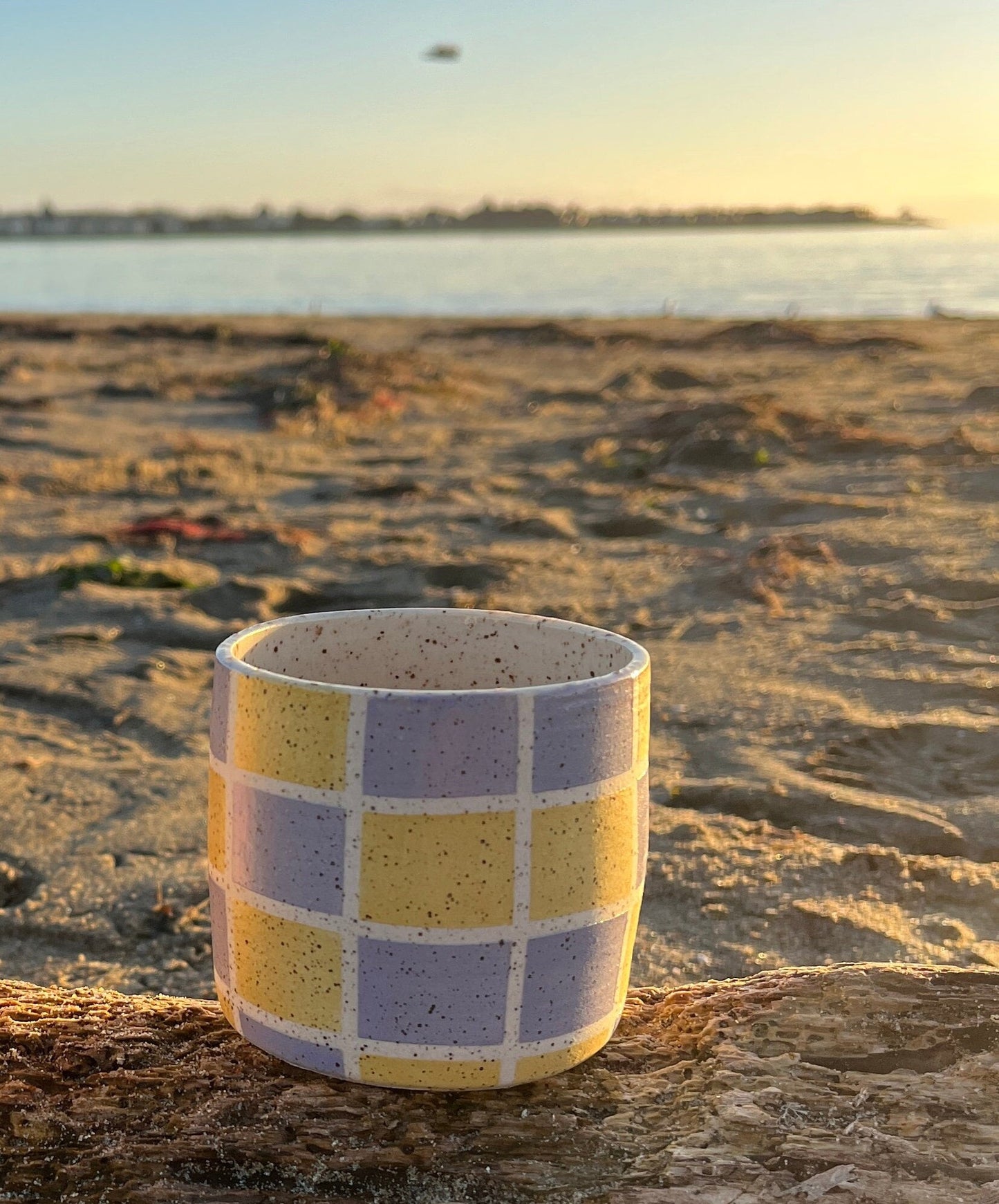 Yellow and Lavender Checkers Mug