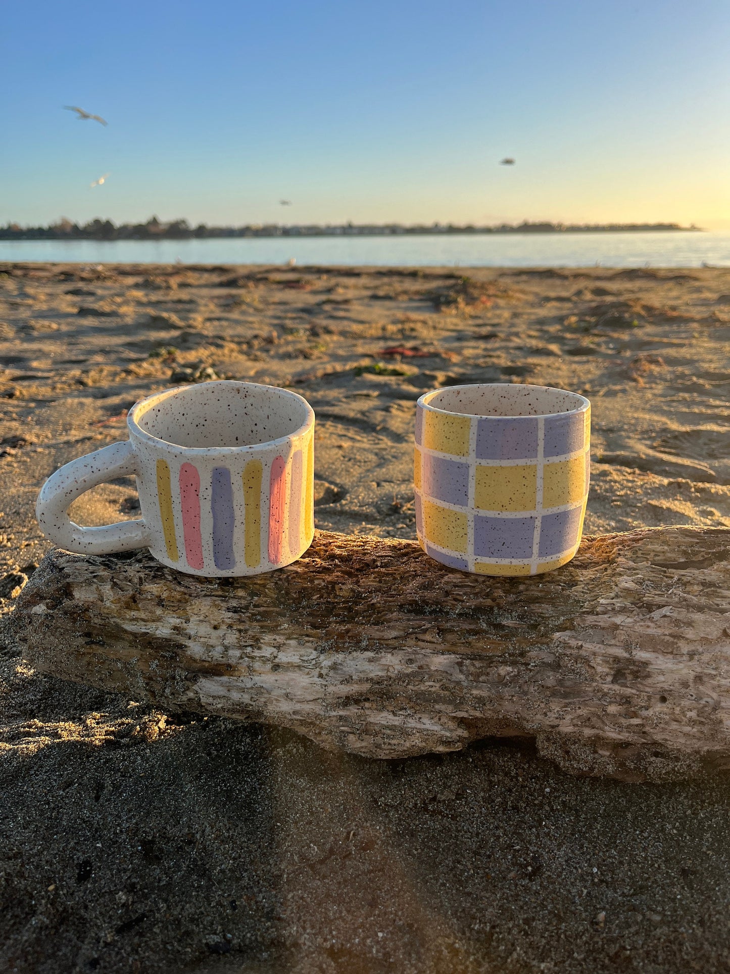 Yellow and Lavender Checkers Mug