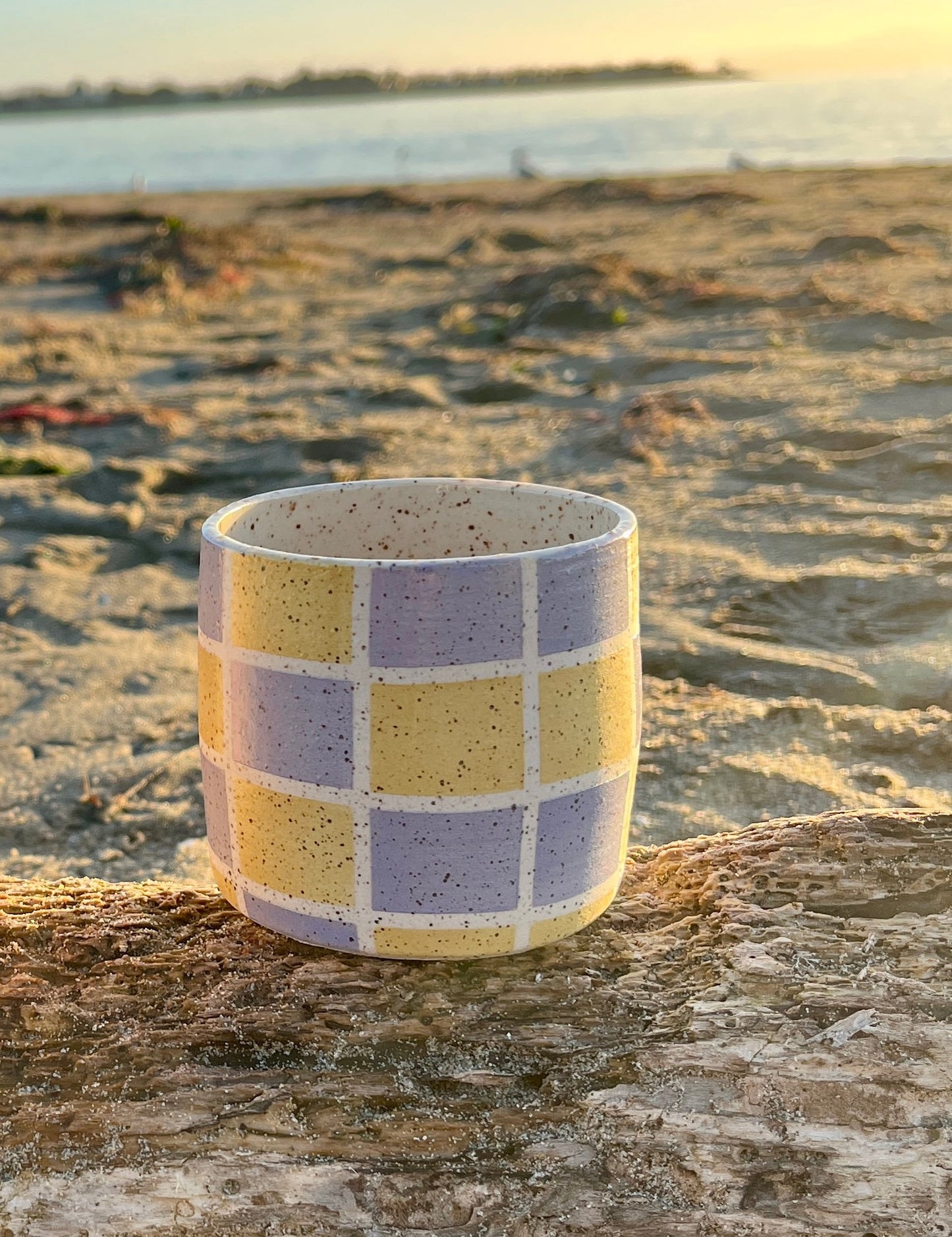 Yellow and Lavender Checkers Mug